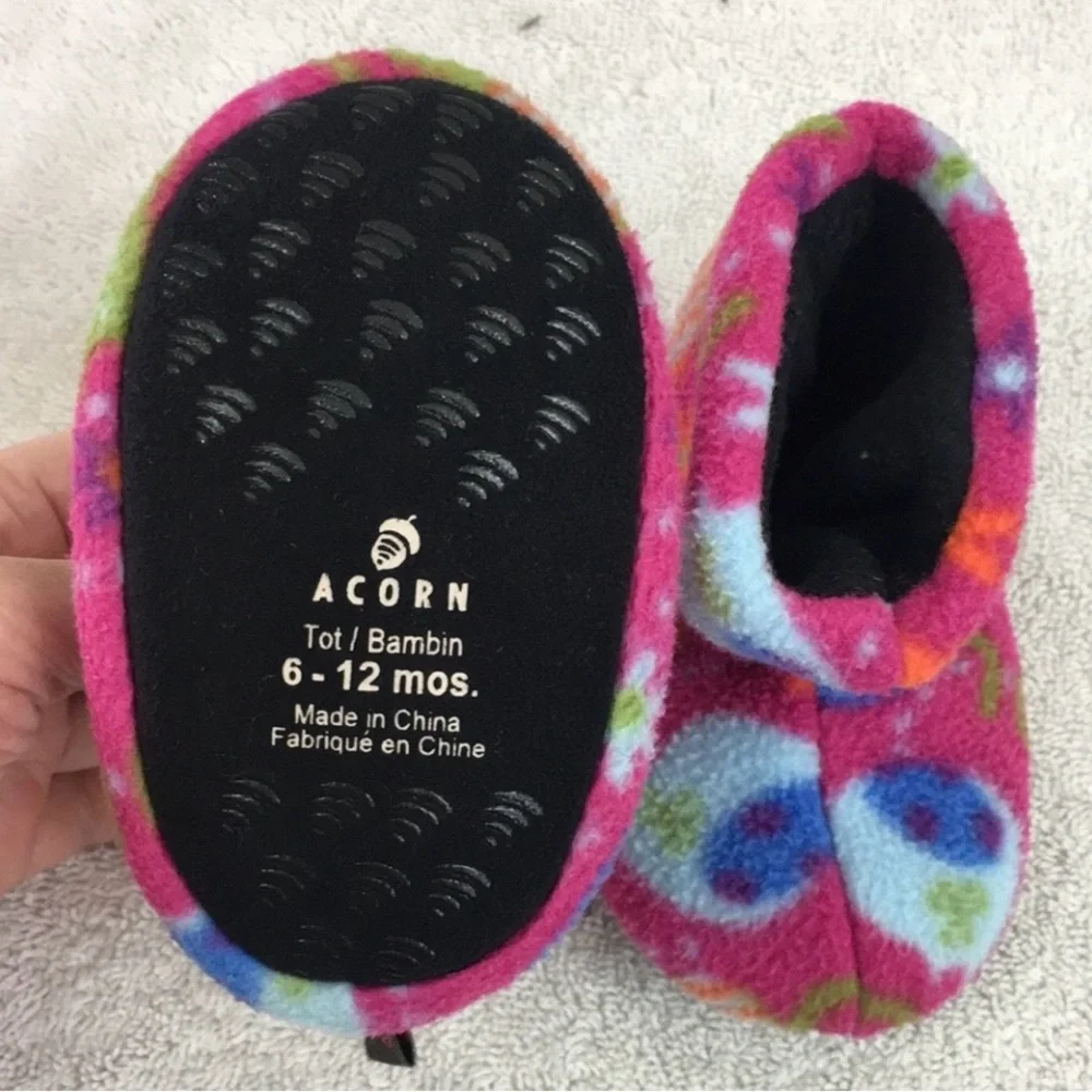 3/$25 Acorn Pink Abstract Floral Fleece Bootie House Slipper Shoe Size 6-12M